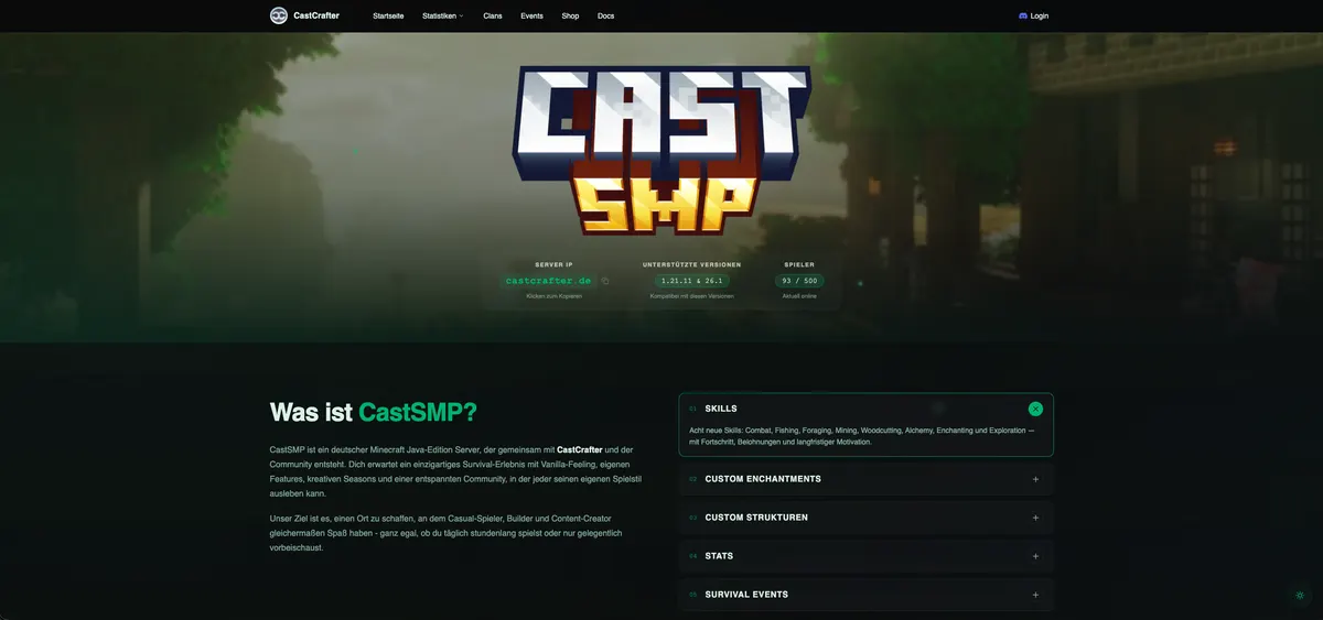 CastCrafter Server – Vorschaubild der Website